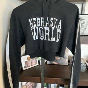 Nebraska World Black Cropped Hoodie